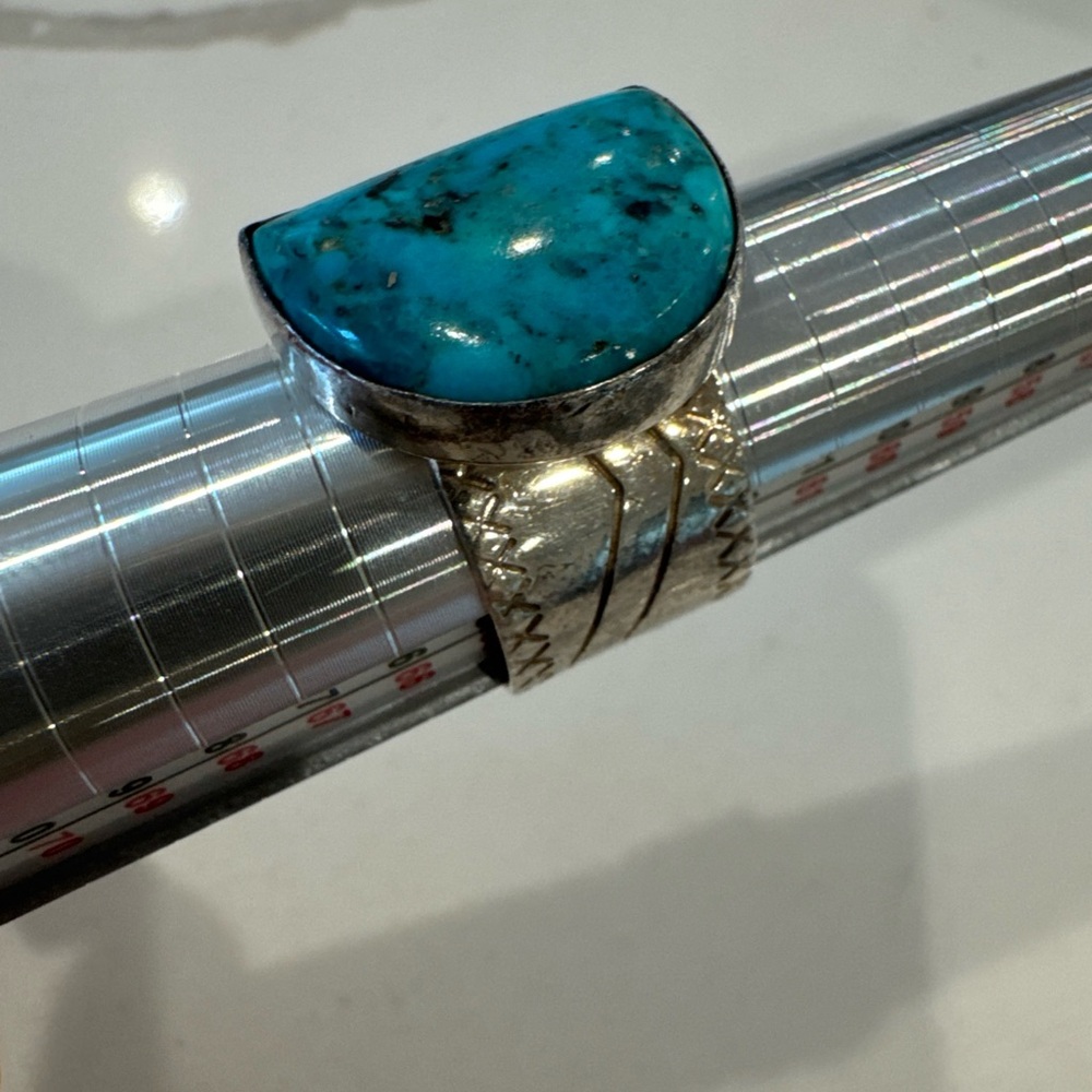 DTR JAY KING 925 Silver Turquoise Etched Band Cocktail Ring 11 Vintage Southwest